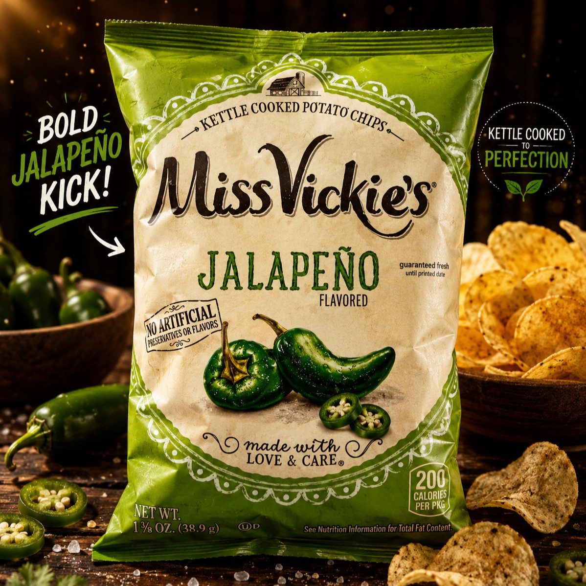 Miss Vickie's Jalapeno Kettle Potato Chips.