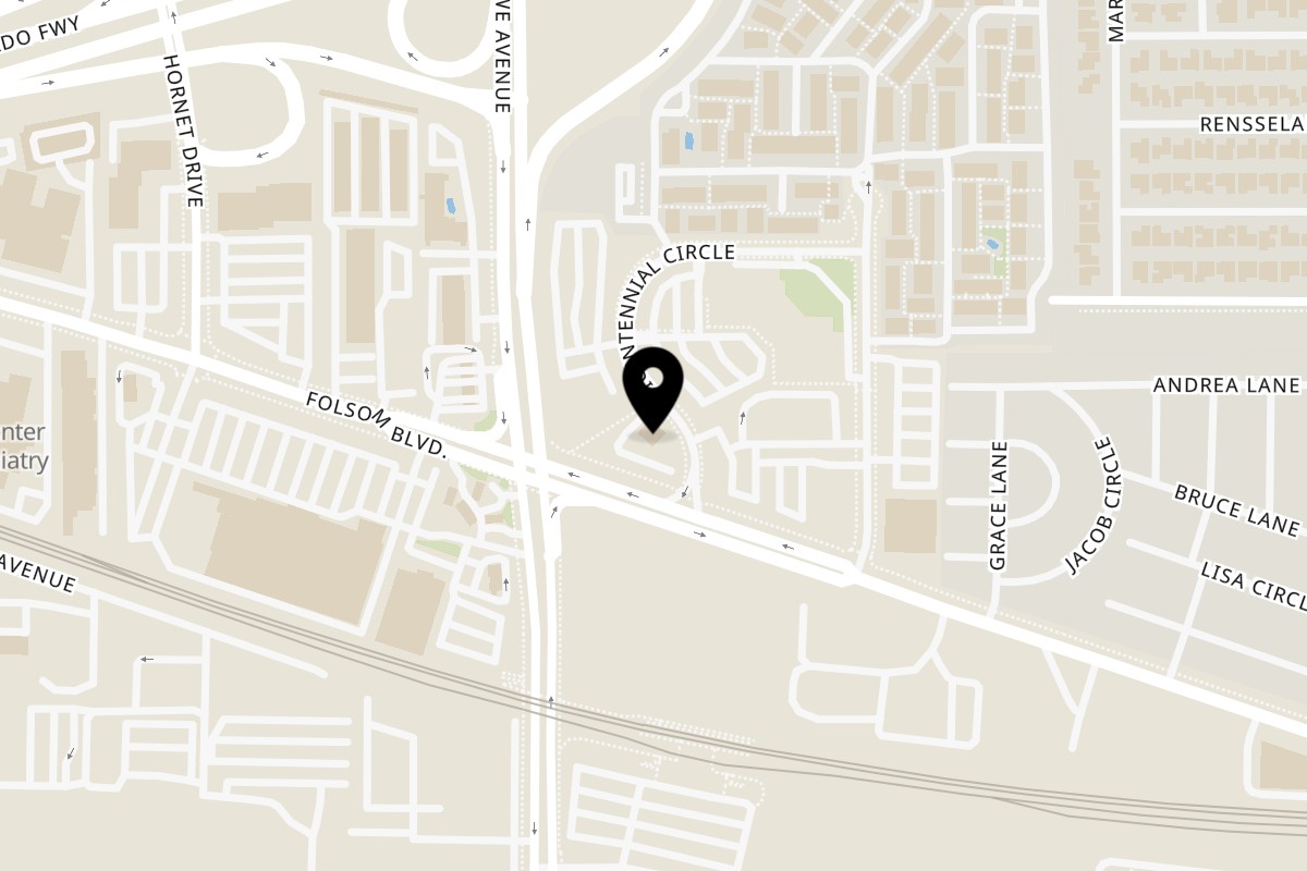 Map showing the location of Levain Bread Co. Bicentennial Cir on 390 Bicentennial Cir in Sacramento